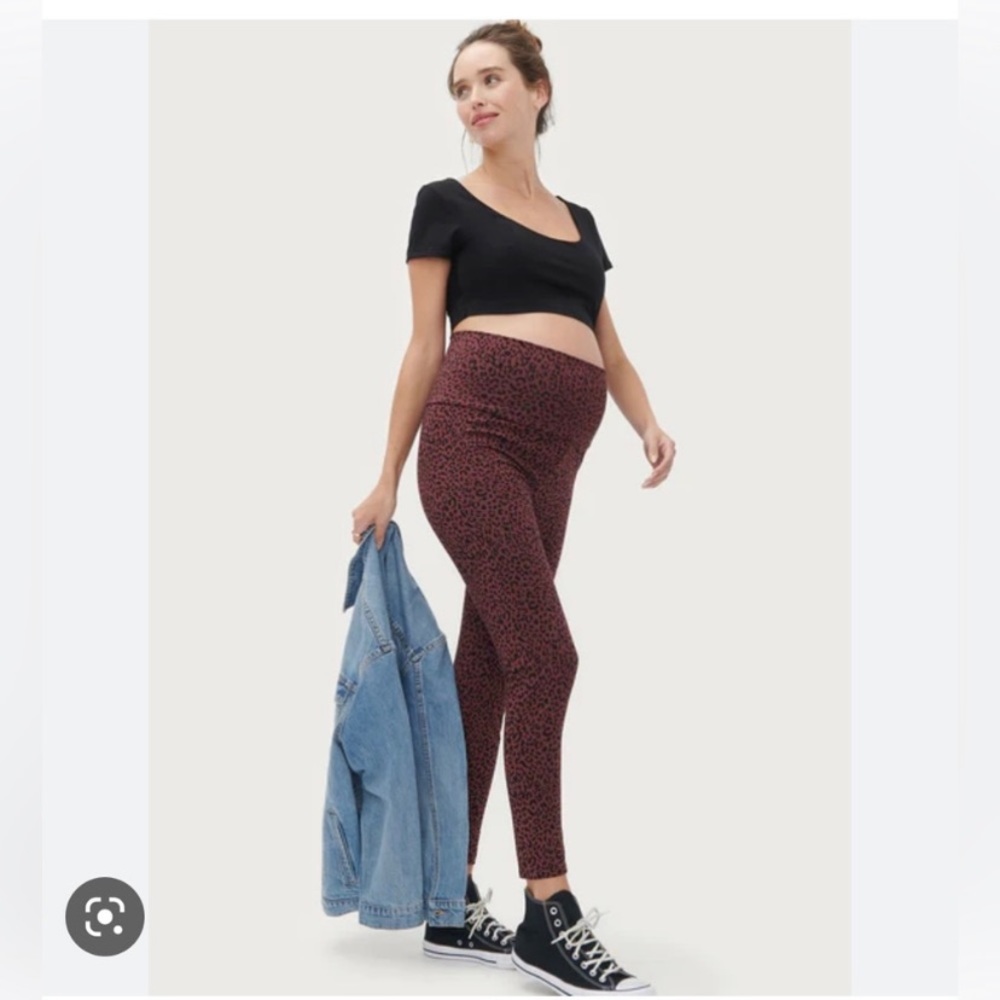 Hatch Maternity before during and after leopard leggings